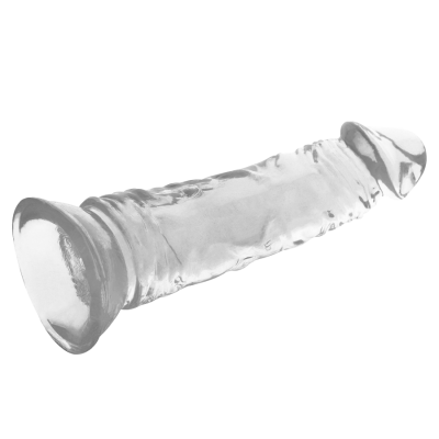 Dildo transparente com ventosa e textura detalhada