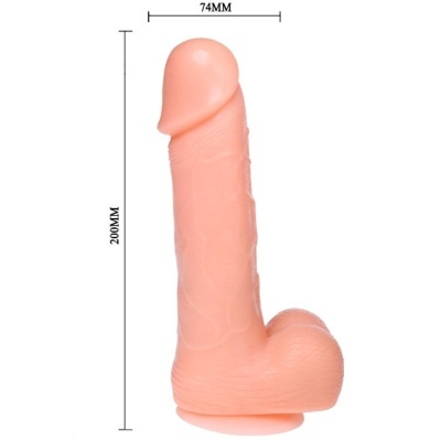 Dildo anatómico cor de pele com base alargada e dimensões destacadas