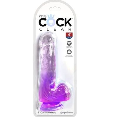 Dildo lilás transparente com base de ventosa em embalagem blister branco
