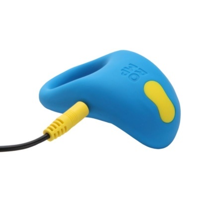 Dispositivo azul de silicone com ficha amarela e texto air ON