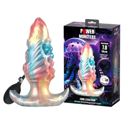 Dildo texturizado multicolorido com bomba de inflação e embalagem