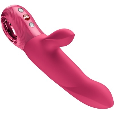Vibrador rosa com botões de controlo e estimulador adicional