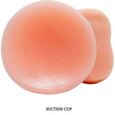 Duas ventosas cor de pele lisas com texto SUCTION CUP em fundo branco