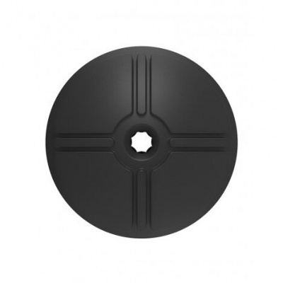 Disco preto redondo com relevo e orifício no centro