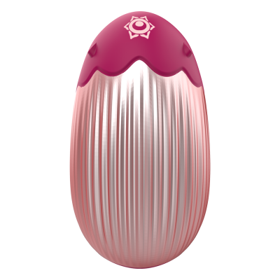 Frasco de perfume oval rosa com tampa rosa escuro e símbolo branco