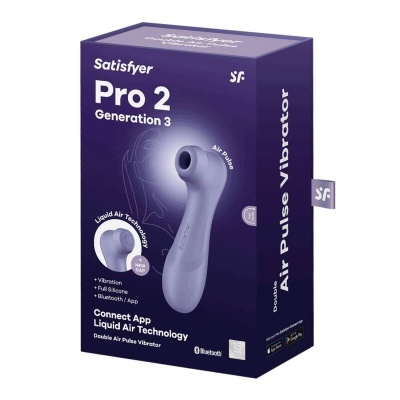 Embalagem do vibrador Satisfyer Pro 2 Generation 3 em fundo azul escuro