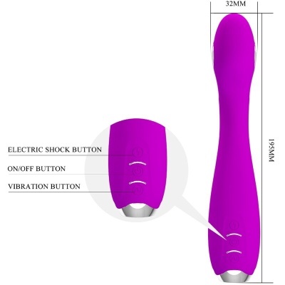 vibrador roxo com botões e dimensões indicadas