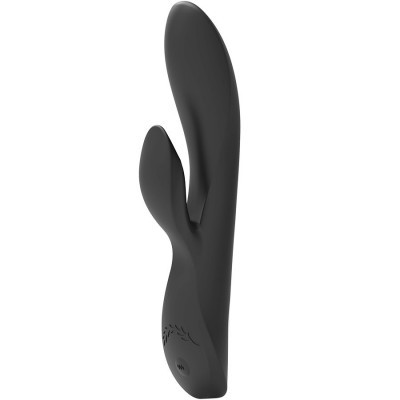 Vibrador preto com dois estímulos e acabamento liso