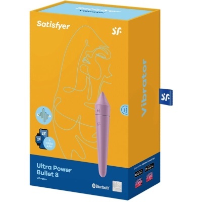 Embalagem vibrador Satisfyer Ultra Power Bullet 8 lilás com detalhes coloridos