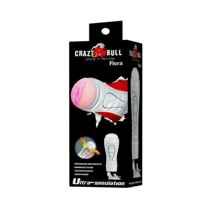 Masturbador masculino Crazy Bull Flora com embalagem preta e detalhes em rosa e cinzento.