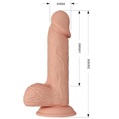 Dildo cor de pele com base de ventosa e dimensões em milímetros