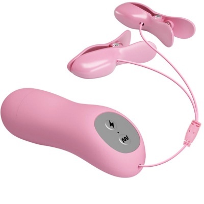 Controlador e dois clips cor de rosa com fios e botões