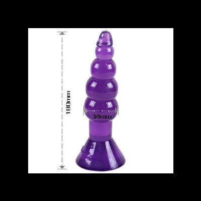 Plug anal roxo em silicone com várias esferas crescentes e base larga