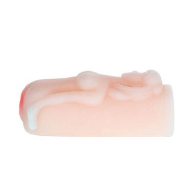 Figura de corpo humano em silicone cor pêssego com detalhes em branco e vermelho