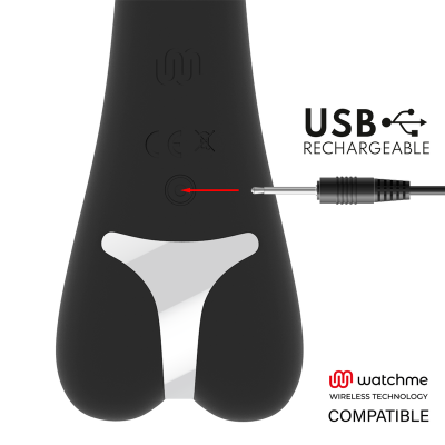 Dispositivo preto com faixa prateada e porta de carregamento USB