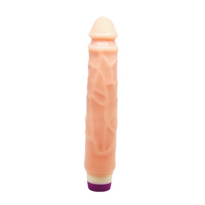 Vibrador cor de pele texturizado com base branca e roxa