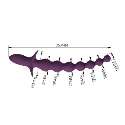 Produto roxo com várias medidas indicadas em milímetros