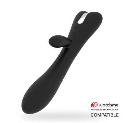 Vibrador preto com design ergonómico e duas protuberâncias