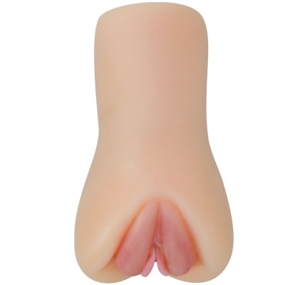 Masturbador masculino de silicone cor de pele com abertura vaginal simulada.