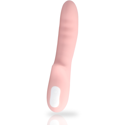 Vibrador rosa claro com botões brancos em fundo branco
