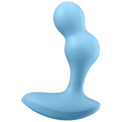 Produto azul claro de silicone com formato curvo e base larga