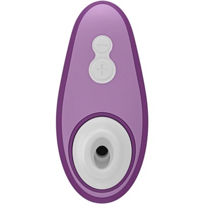 Dispositivo eletrônico roxo com botões de controle e abertura circular