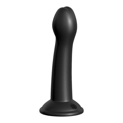 Produto cilíndrico de silicone preto com base larga e ponta arredondada