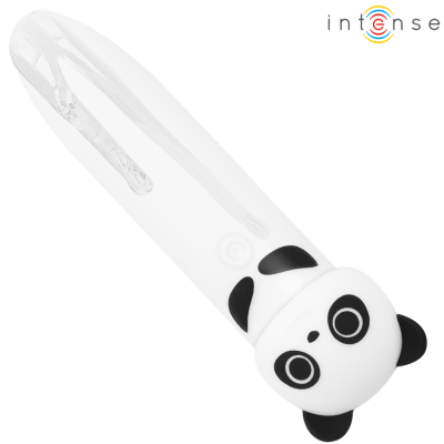Caneta branca com tampa de panda e marca intense