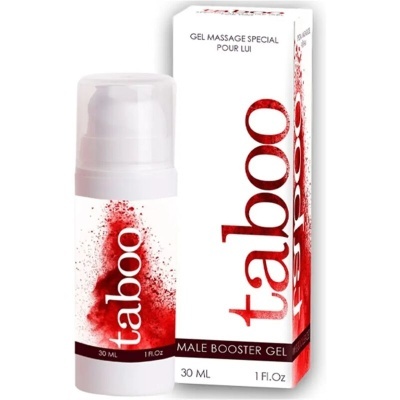 Gel para massagem masculina Taboo embalagem branca com detalhes vermelhos