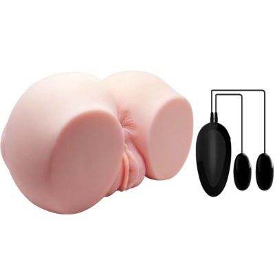 Masturbador masculino em silicone cor de pele com controlos pretos