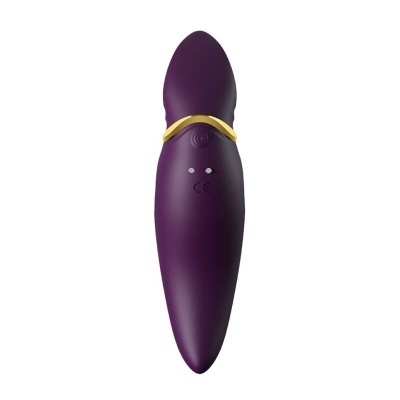 Vibrador roxo escuro com detalhe dourado e botões