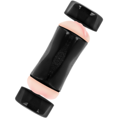 Masturbador masculino preto com interior em cor pele e tampas removíveis