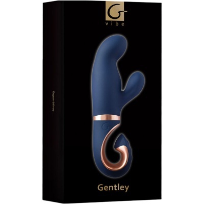 Embalagem preta com vibrador azul escuro e dourado G Vibe Gentley