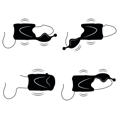 Ilustração a preto e branco de quatro posições de um dispositivo vibratório com alça