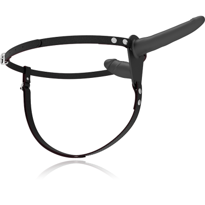 Cinta ajustável de couro preto com duas peças de silicone pretas