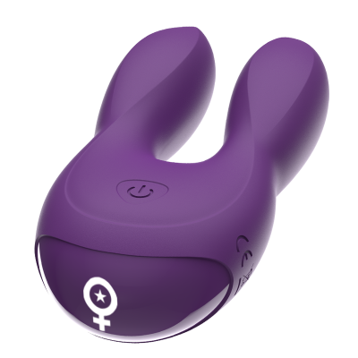 Dispositivo roxo ergonómico com botão e símbolo feminino