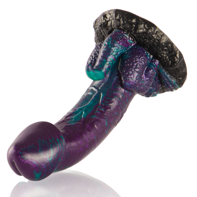 Dildo roxo e azul com base preta texturizada