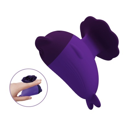 Vibrador roxo de silicone com forma ergonómica e flor na parte superior