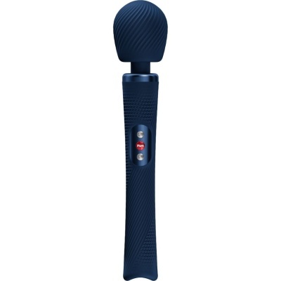 Vibrador massageador pessoal azul escuro com botões e cabeça texturizada