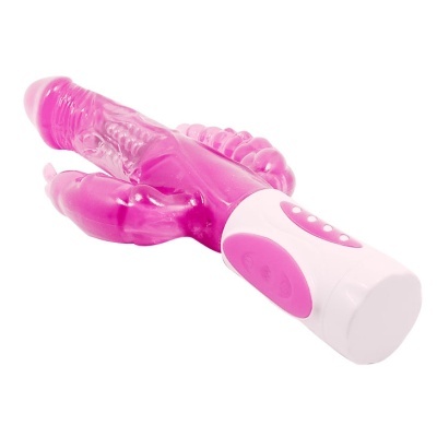 Vibrador rosa translúcido com controle branco e rosa