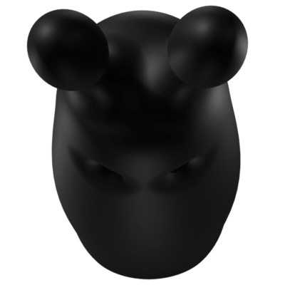 Cabeça preta estilizada com duas protuberâncias arredondadas no topo