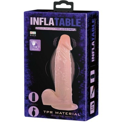Embalagem preta com dildo inflável cor de pele com textura realista e base