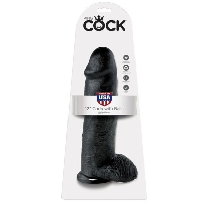 Dildo preto realista com base ventosa na embalagem branca KING COCK