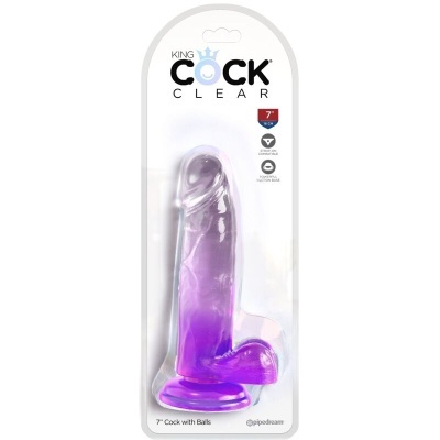 dildo transparente roxo KING COCK CLEAR com ventosa na base