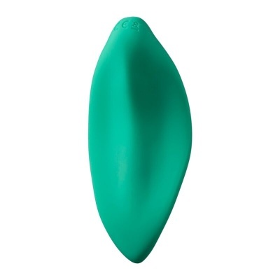 Objeto oval verde em silicone com superfície lisa