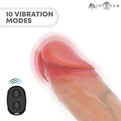Dispositivo vibratório cor de pele com controlo remoto preto e texto 10 VIBRATION MODES