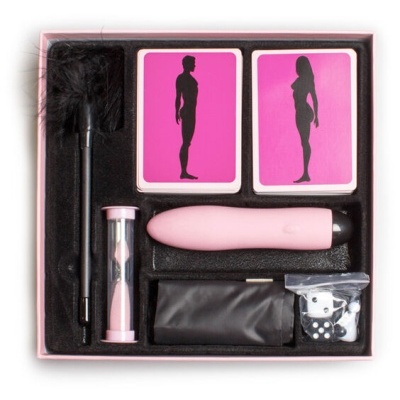 kit de jogos íntimos com baralhos, vibrador, pincel e dados