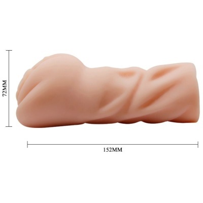 Objeto de silicone cor bege com textura enrugada e formato anatómico