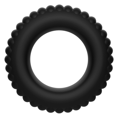 Anel de borracha preto com textura de bolhas arredondadas ao redor