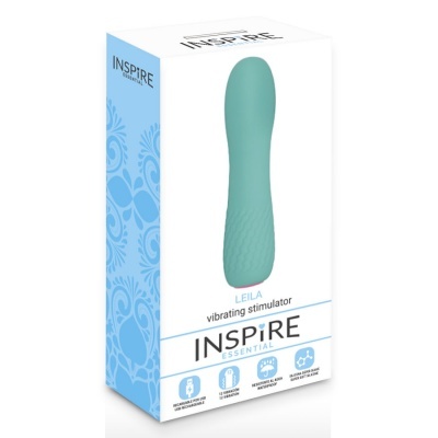 Embalagem de estimulador vibratório verde-água INSPIRE ESSENTIAL modelo LEILA.